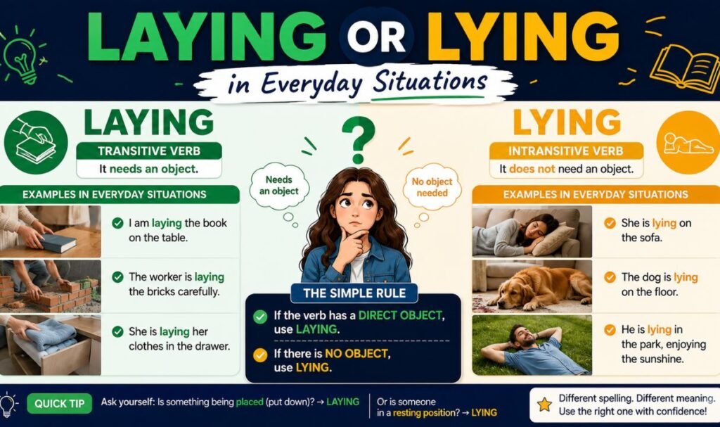 Laying or Lying in Everyday Situations