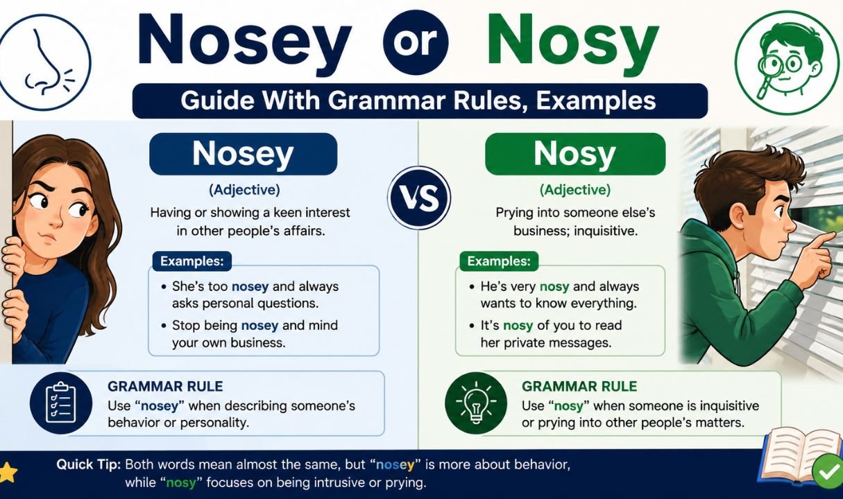 Nosey or Nosy Guide With Grammar Rules, Examples