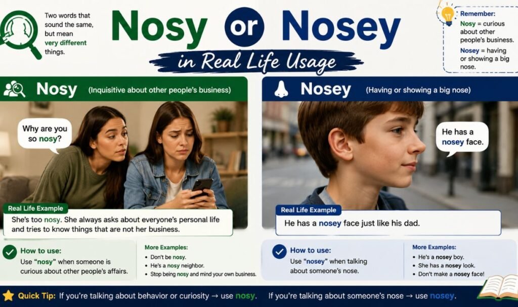 Nosy or Nosey in Real Life Usage